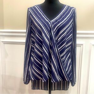 Lush Navt and White Faux Wrap Blouse Womens Large